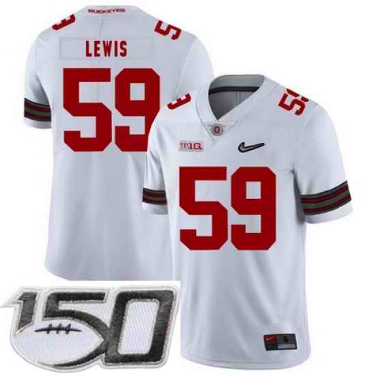 Ohio State Buckeyes 59 Tyquan Lewis White Diamond Nike Logo College Football Stitched 150th Anniversary Patch Jersey